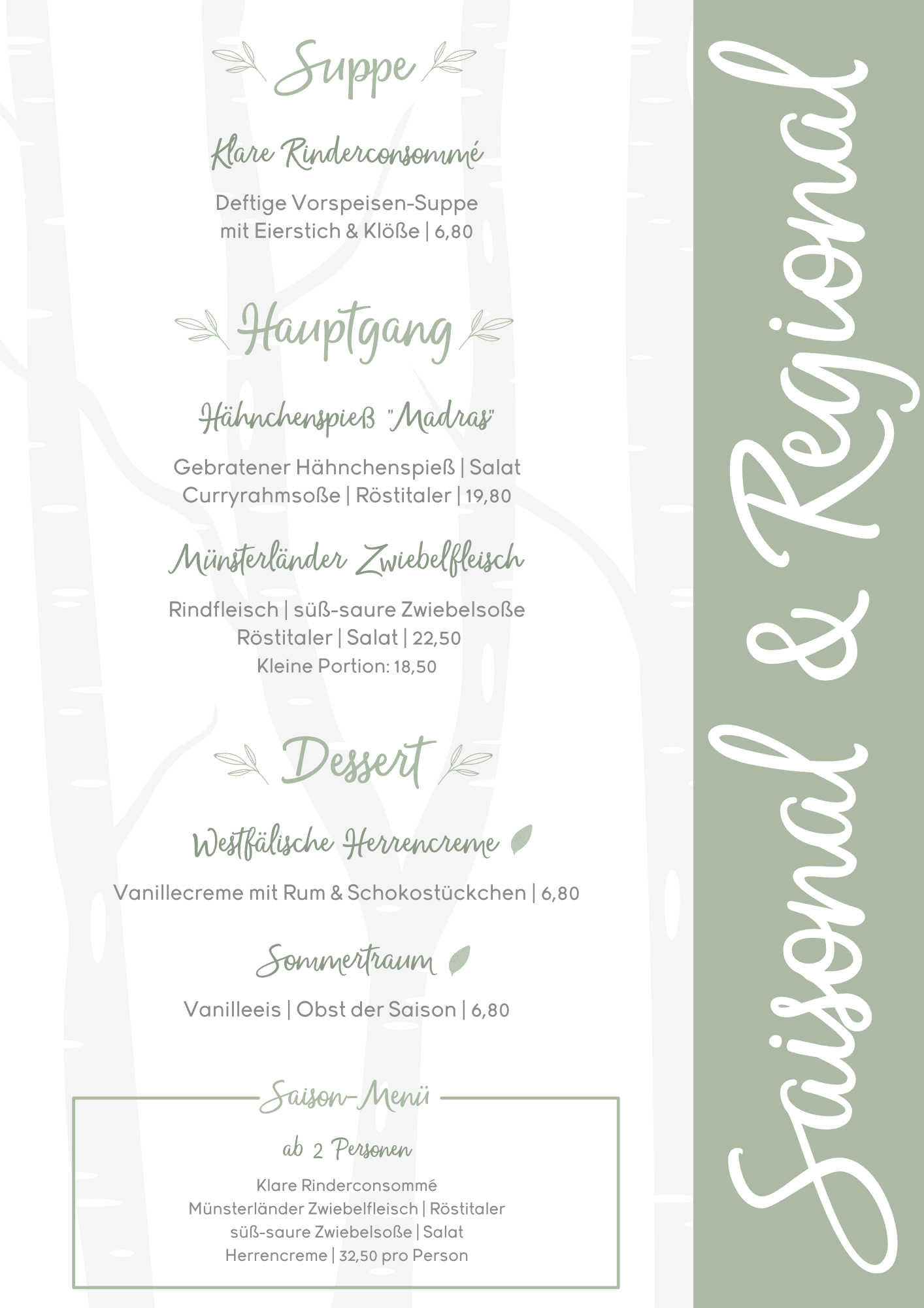 Speisekarte Landgasthof Graes Juli Aug Sept 2025 - Saisonal Regional