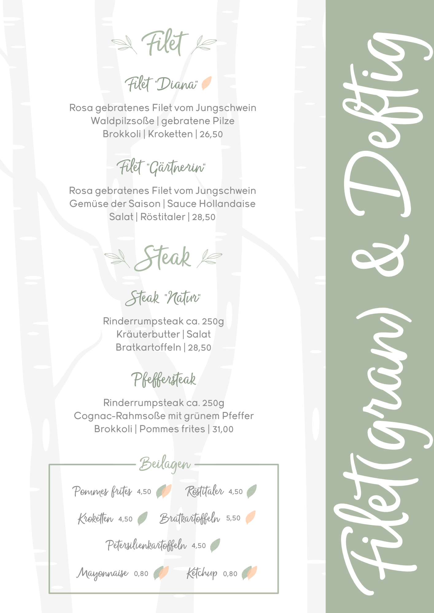 Speisekarte Landgasthof Graes Okt Nov Dez 2025 - Filet Steak