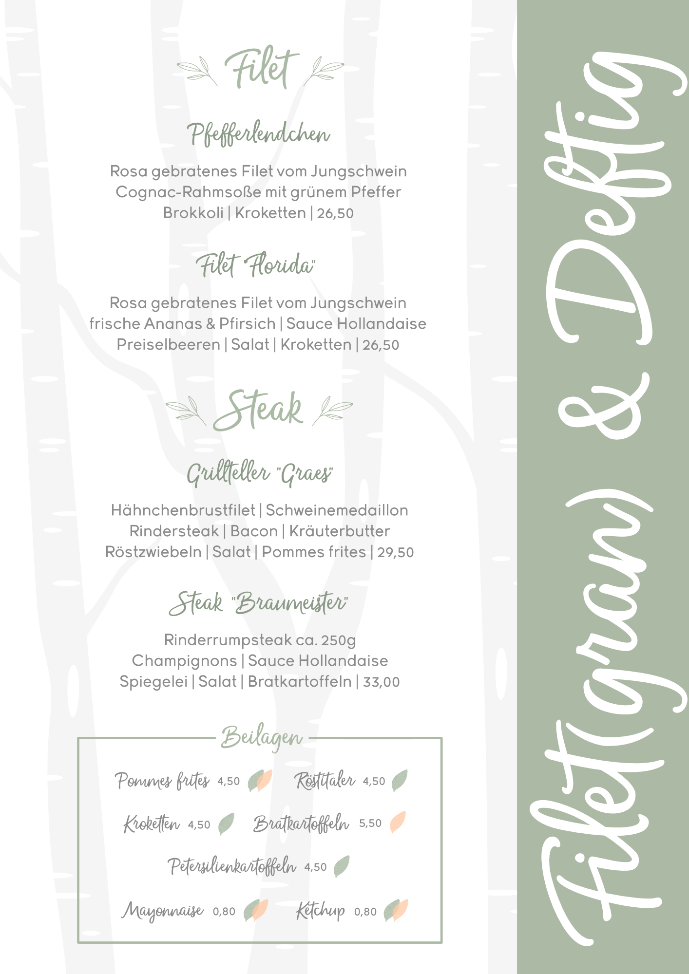 Speisekarte Landgasthof Graes Jan Feb März 2026 - Filet Steak