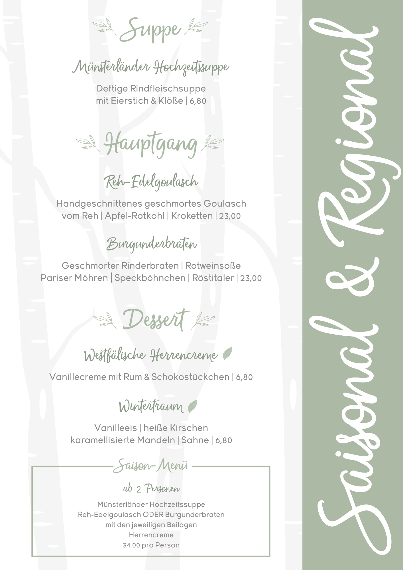 Speisekarte Landgasthof Graes Jan Feb März 2026 - Saisonal Regional