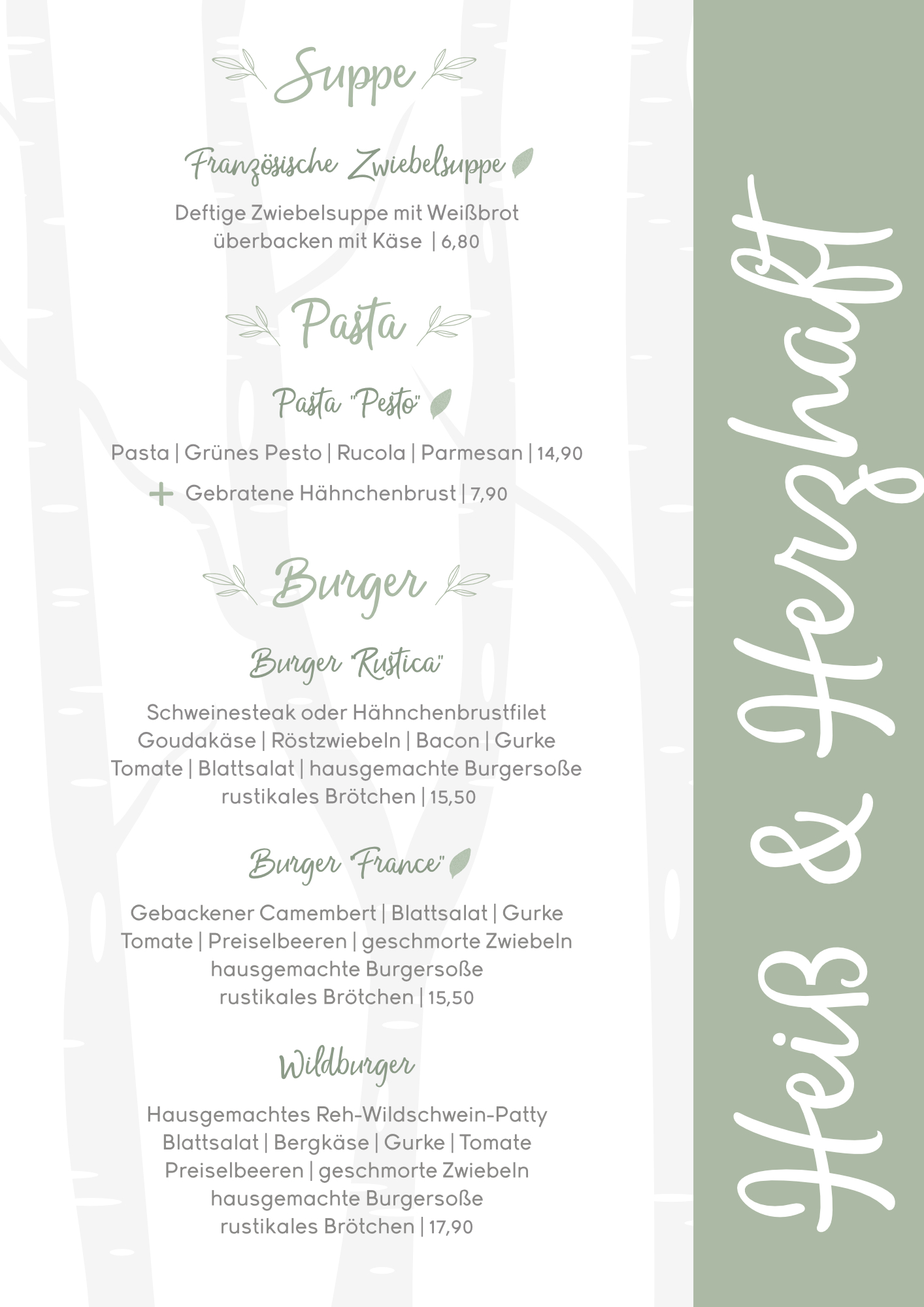 Speisekarte Landgasthof Graes April September 2026 - Heiss Herzhaft