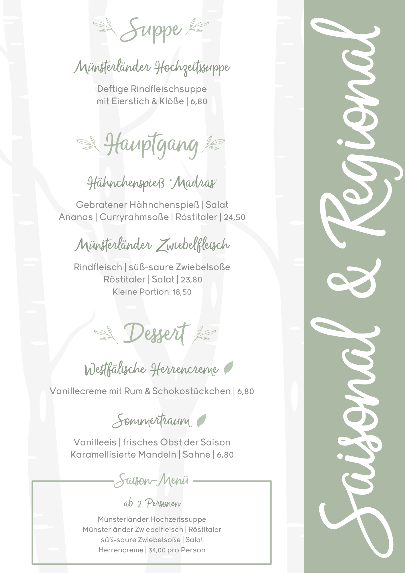 Speisekarte Landgasthof Graes April September 2026 - Saisonal Regional