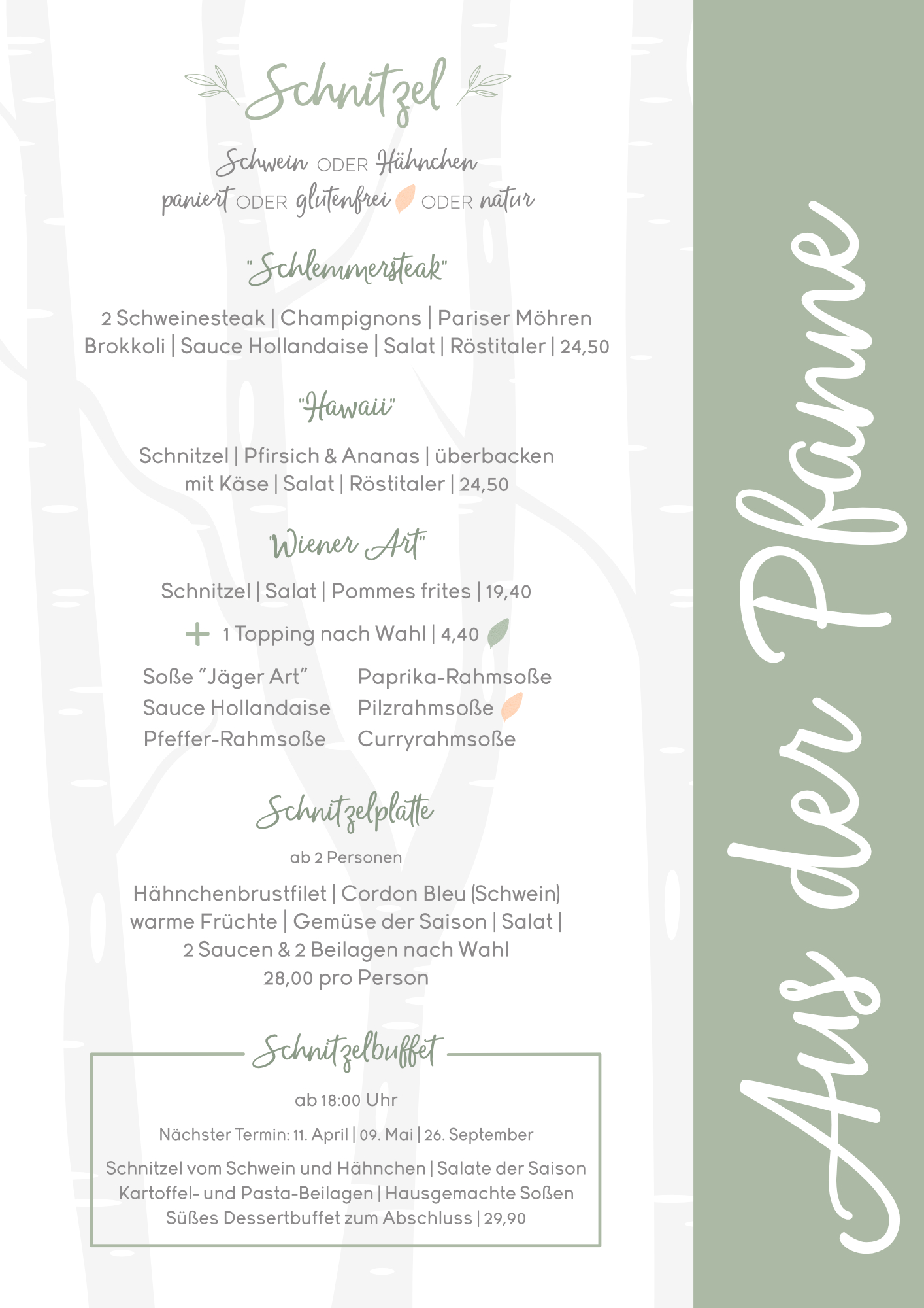 Speisekarte Landgasthof Graes April September 2026 - Schnitzel