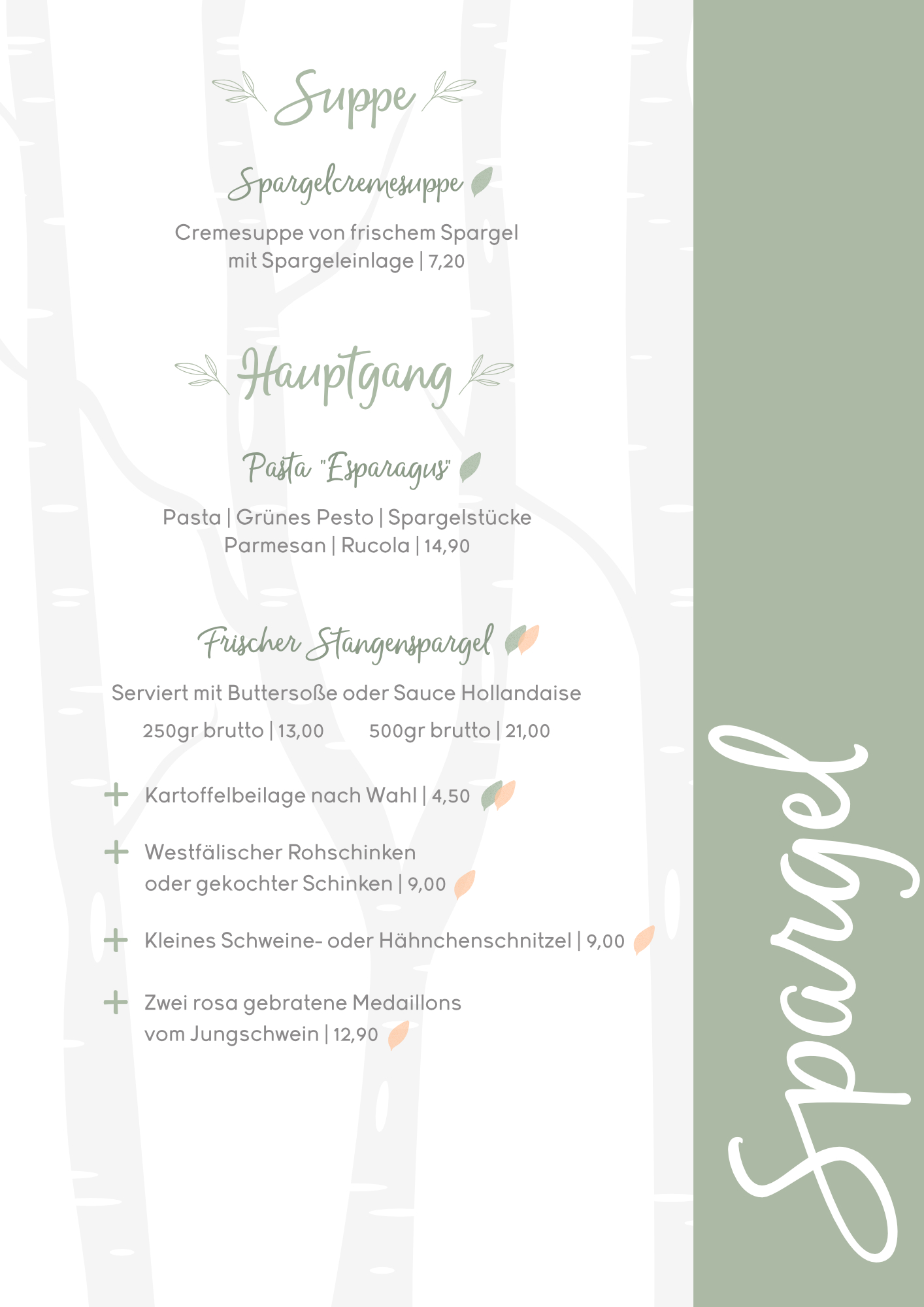 Speisekarte Landgasthof Graes April Mai Juni 2026 - Spargel